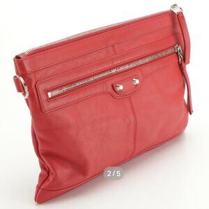 Balenciaga Red Leather Agneau Arena Zip Clutch